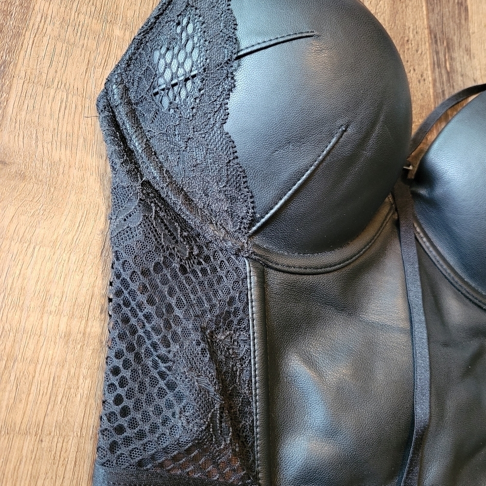 Victoria's Secret Very Sexy Black Faux Leather Lace Mesh Push Up Corset Top - Picture 4 of 8